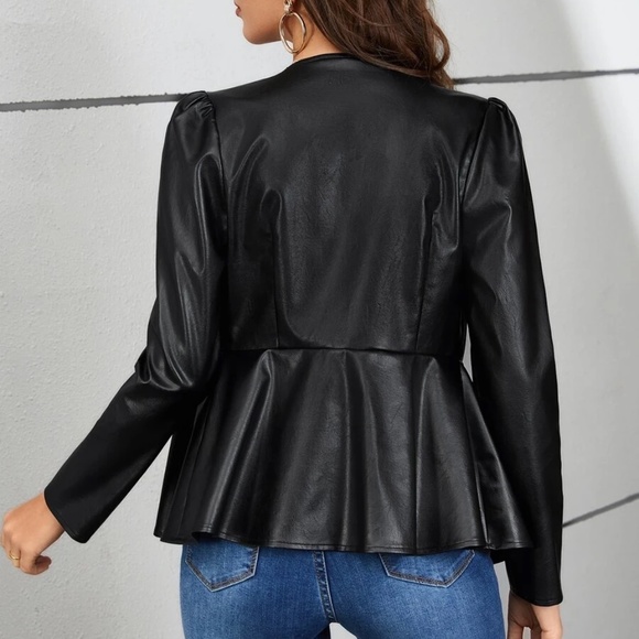 Luxe Vegan Leather Puff Sleeve Zipper Jacket - Picture 4 of 8